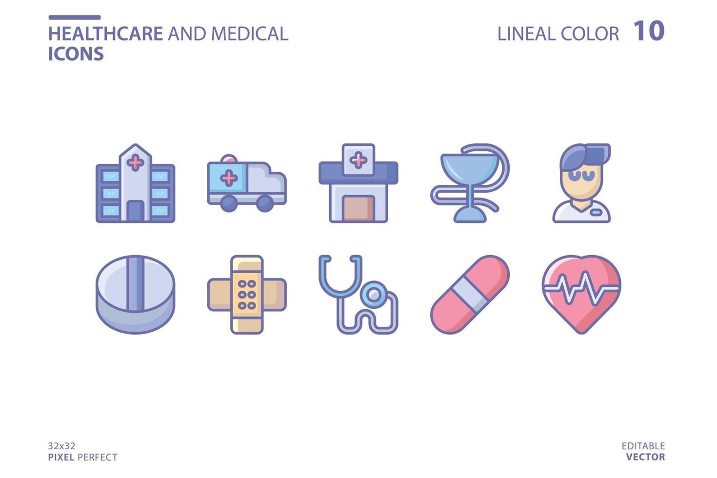 Healthcare and medical line and fill icon set vector