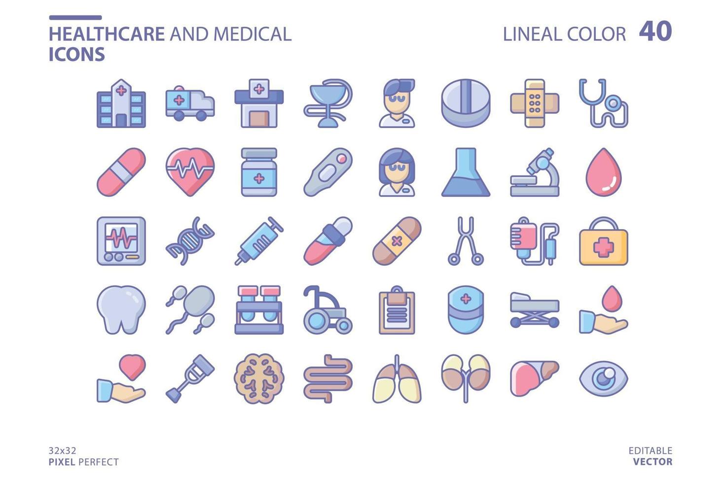Healthcare and medical line and fill icon set vector