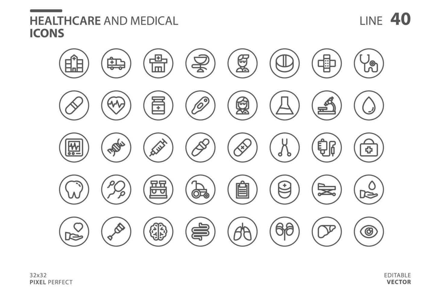 conjunto de iconos de estilo de línea médica y sanitaria vector