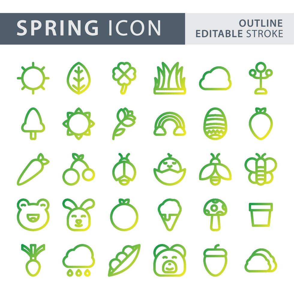 conjunto de conjunto de iconos de línea de gradiente de primavera vector