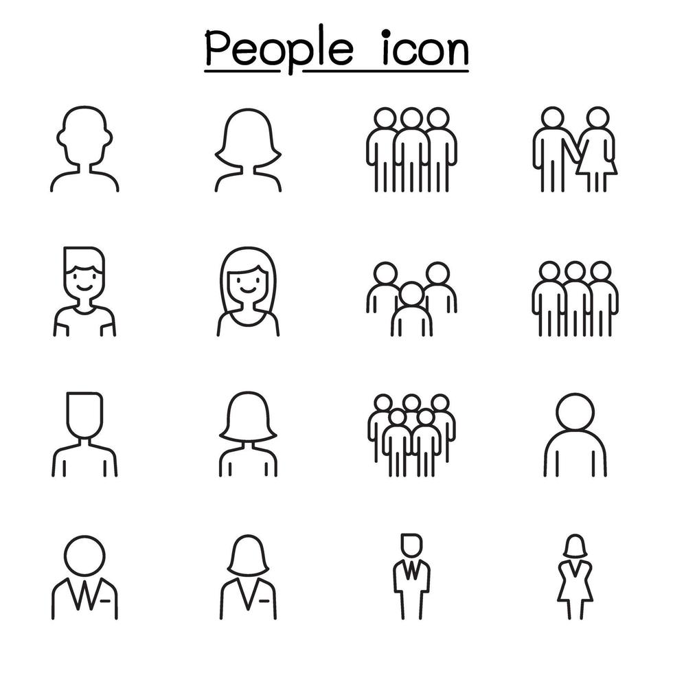 People icon set in thin line style vector