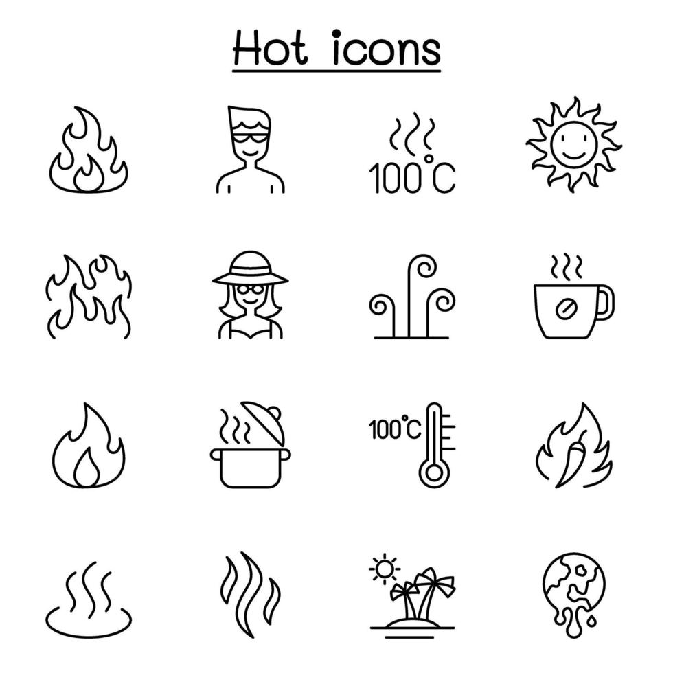 Hot icon set in thin line style vector