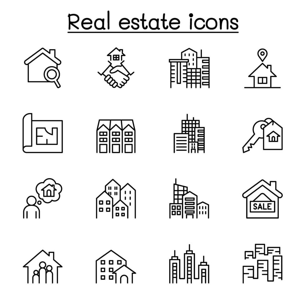 Set of Real estate related vector line icons.