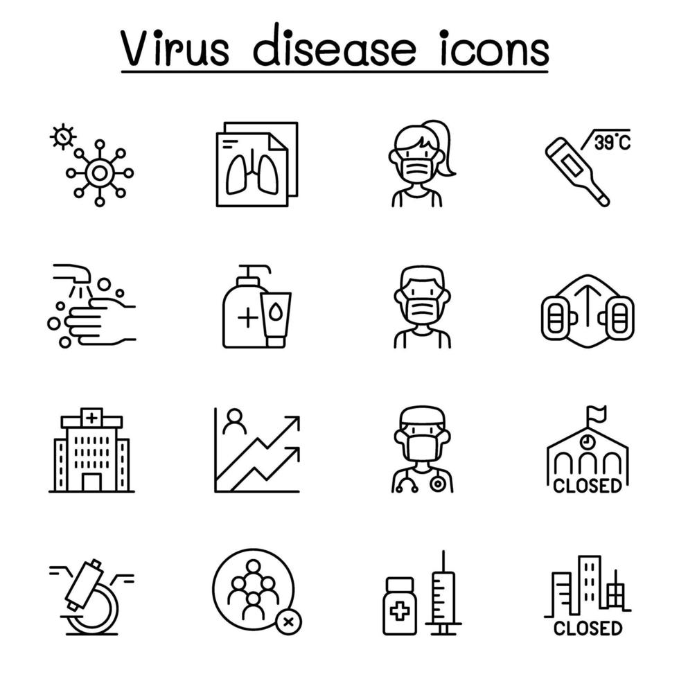 coronavirus, icono de covid-19 en estilo de línea fina vector