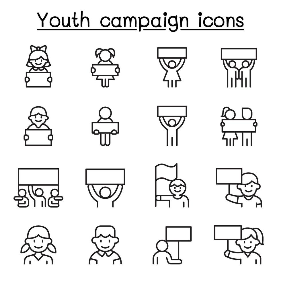 Campaña juvenil relacionada con los iconos de líneas vectoriales vector