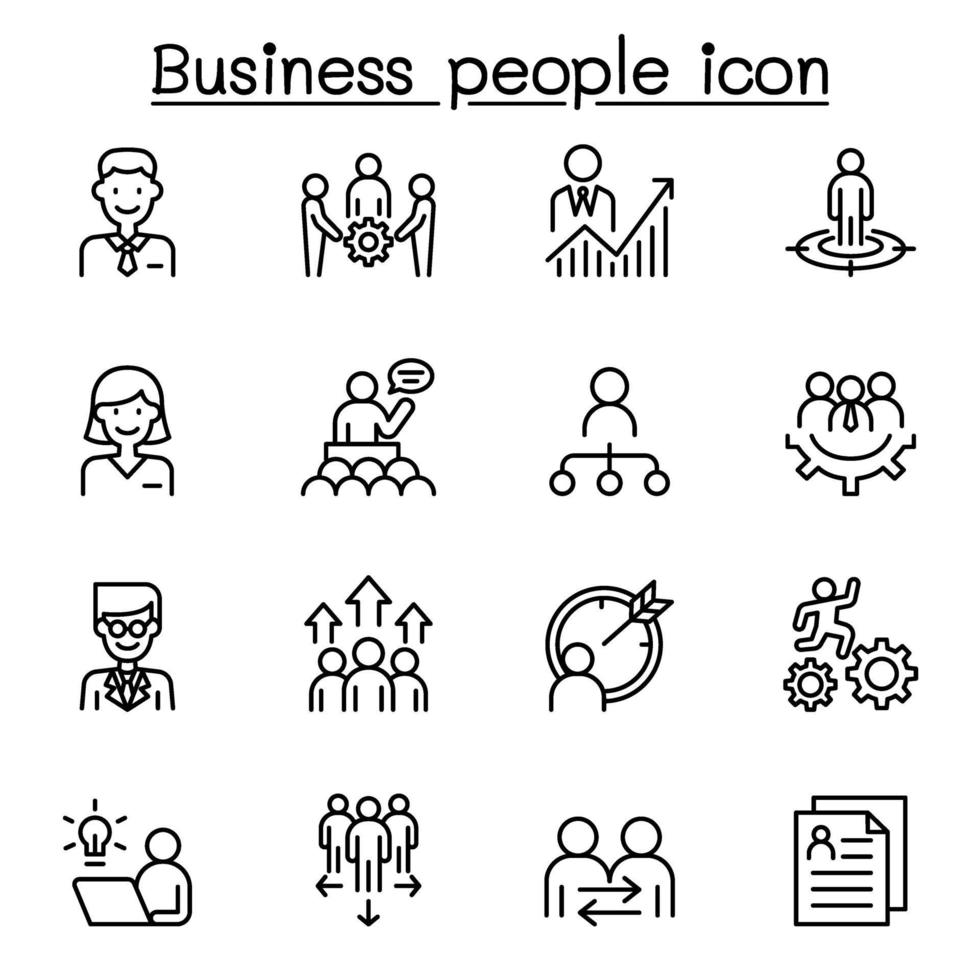 Business people icon set in thin line style vector