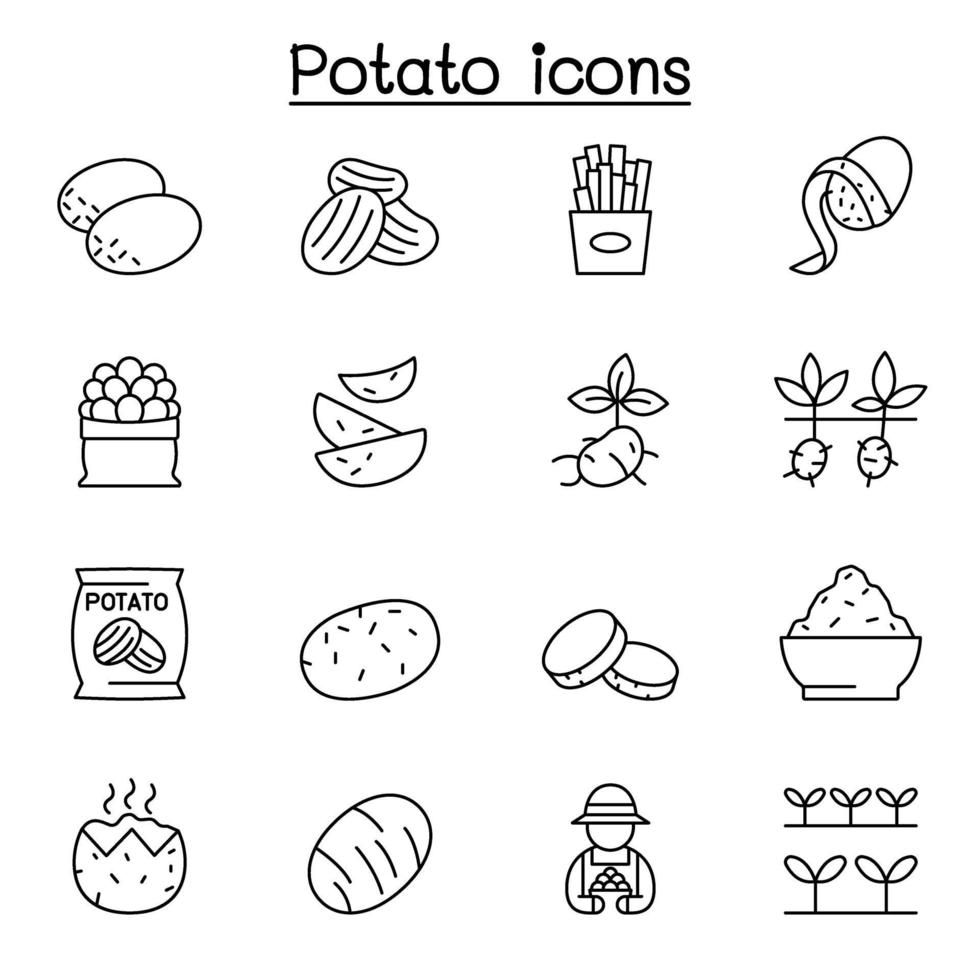 potato icon set in thin line style vector