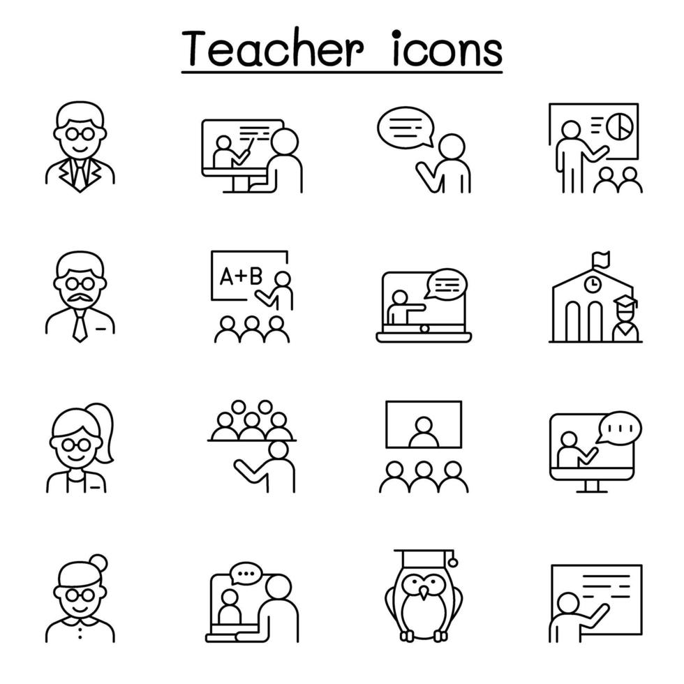 Teacher icons set in thin line style vector