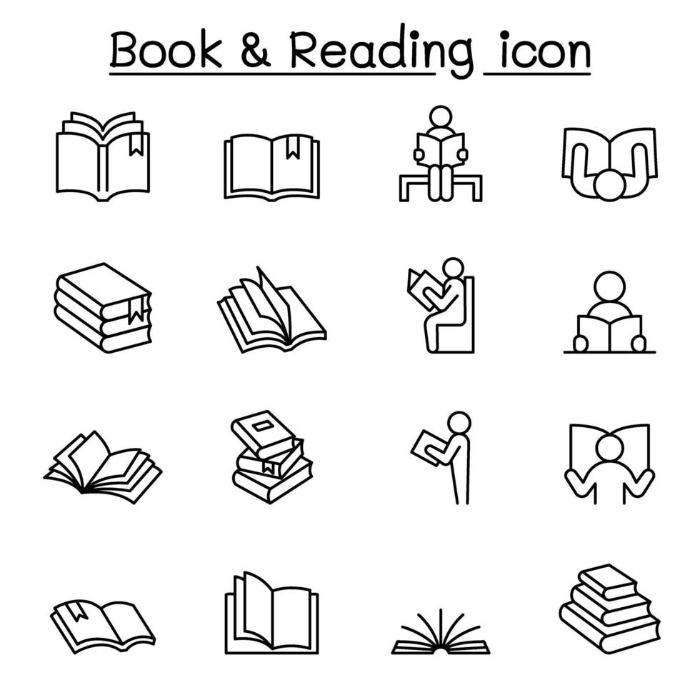 Book and Reading icons set in thin lines tyle vector