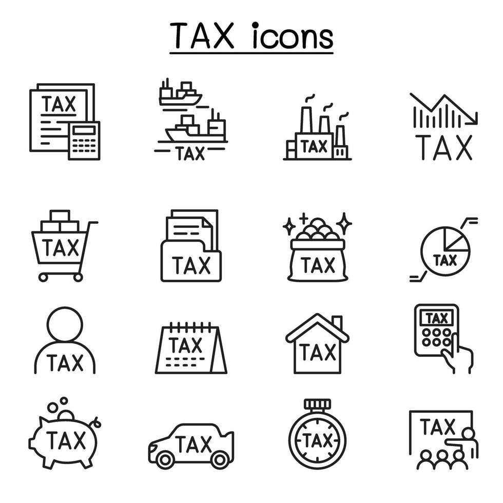 Tax icons set in thin line style vector