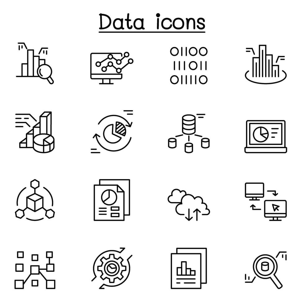 Data icon set in thin line style vector