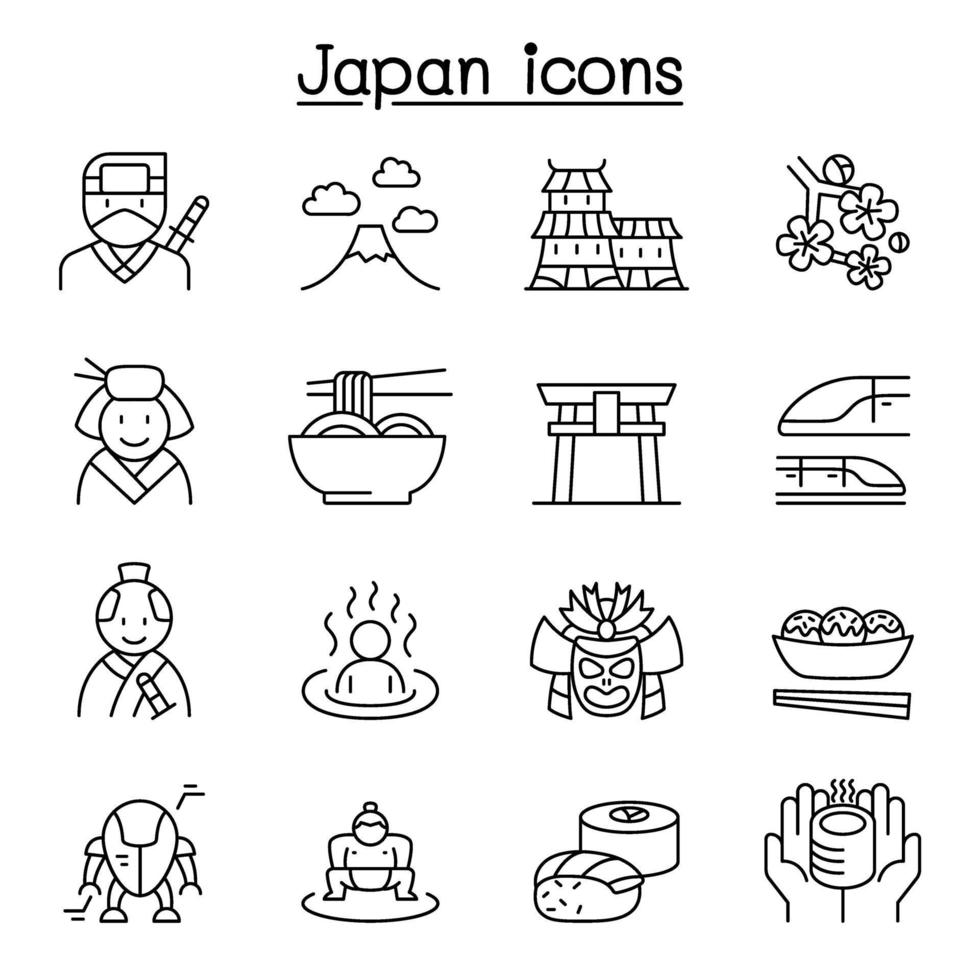 japan icon set in thin line style vector