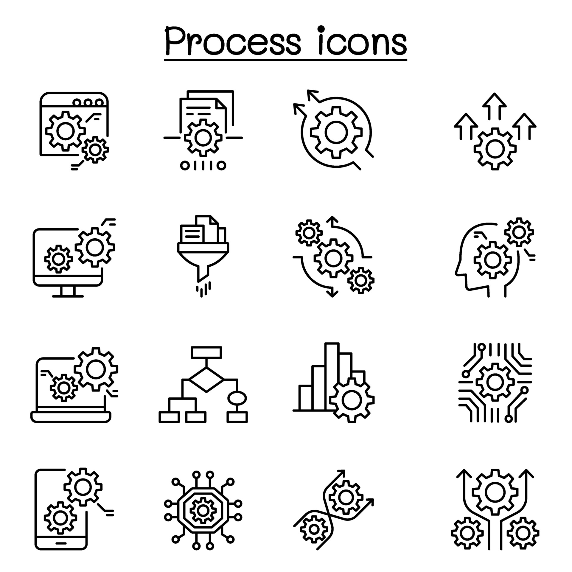 Process, data analysis icon set in thin line style 2134678 Vector Art ...
