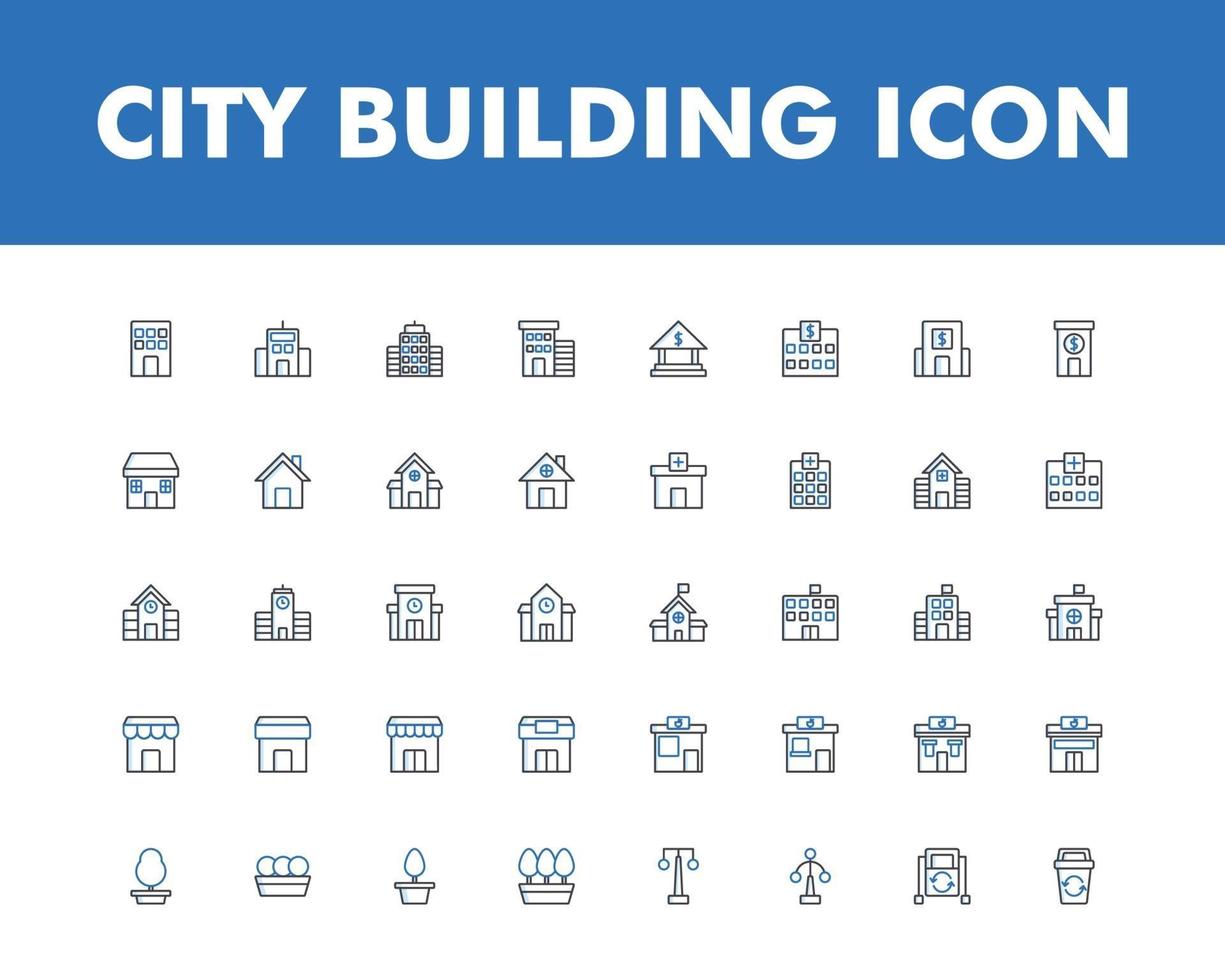 City building icon set isolated on white background vector