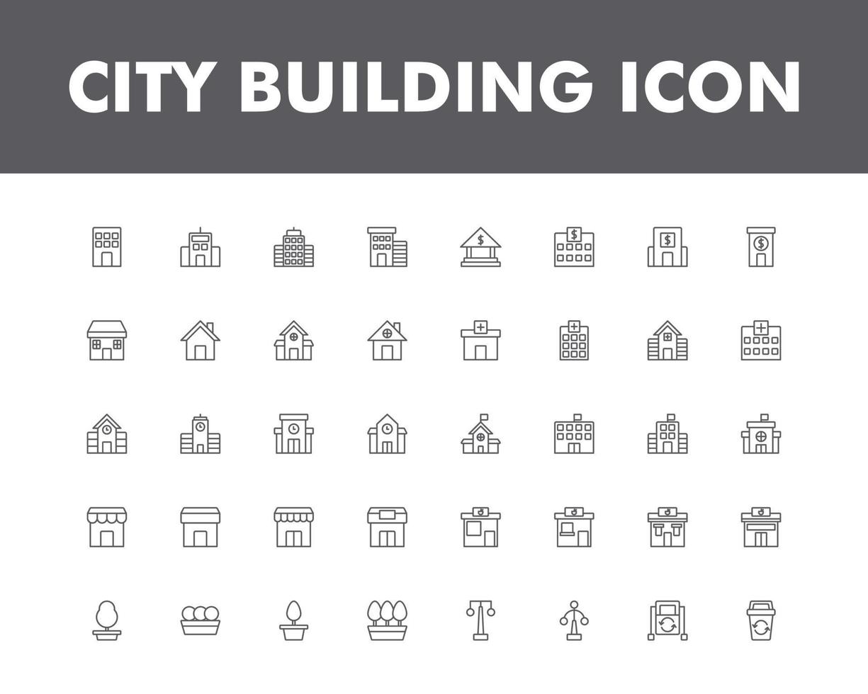 City building icon set isolated on white background vector