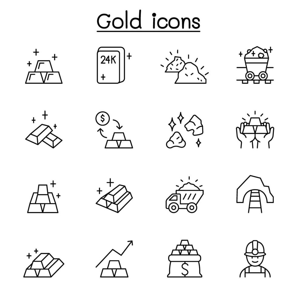 gold icon set in thin line style vector