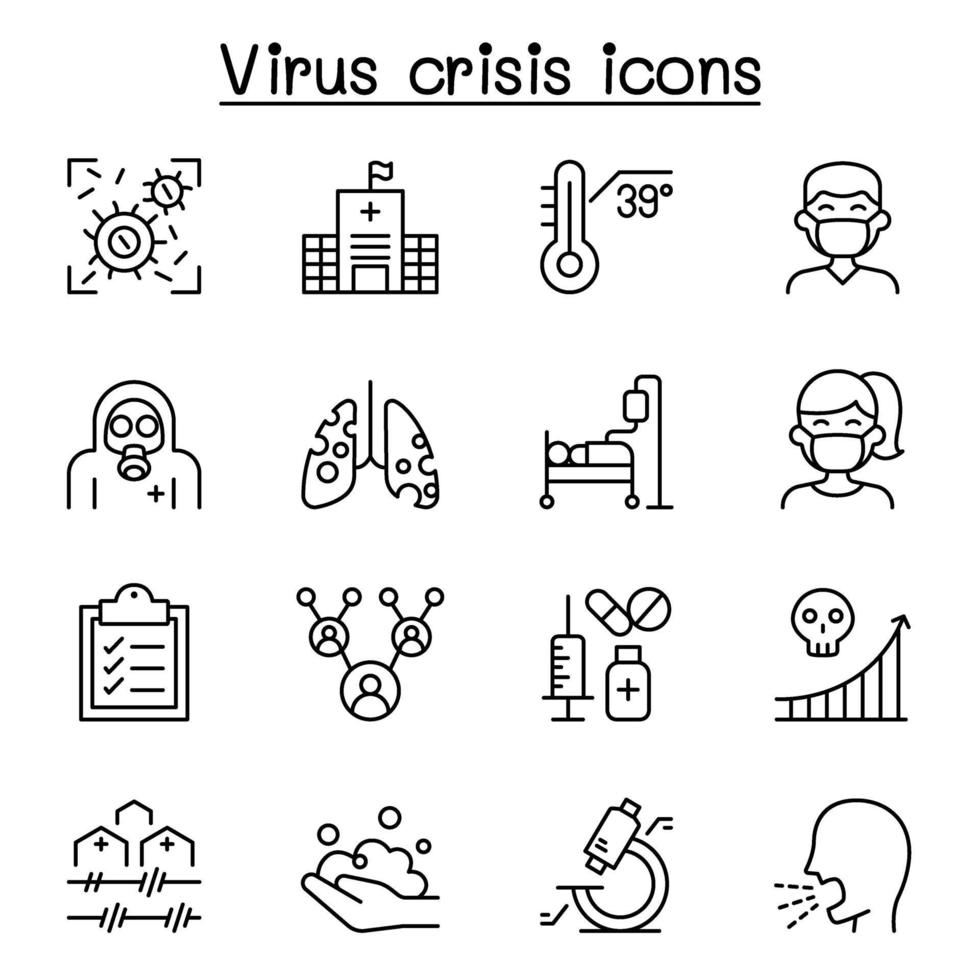 Virus disease, Covid-19, Coronavirus icon set in thin line style vector