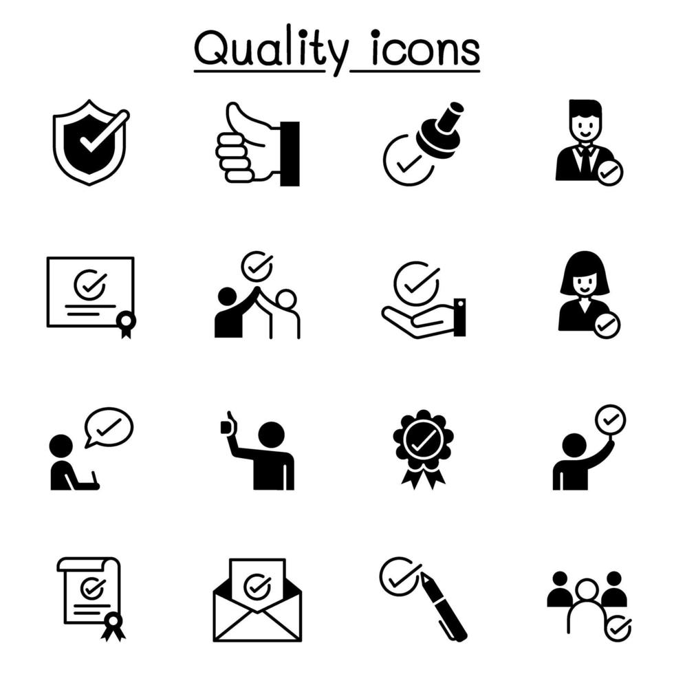 Quality, approved, check mark icons set vector illustration graphic design