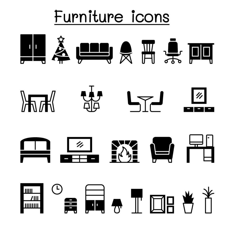 Diseño gráfico del ejemplo del vector del conjunto de iconos de muebles