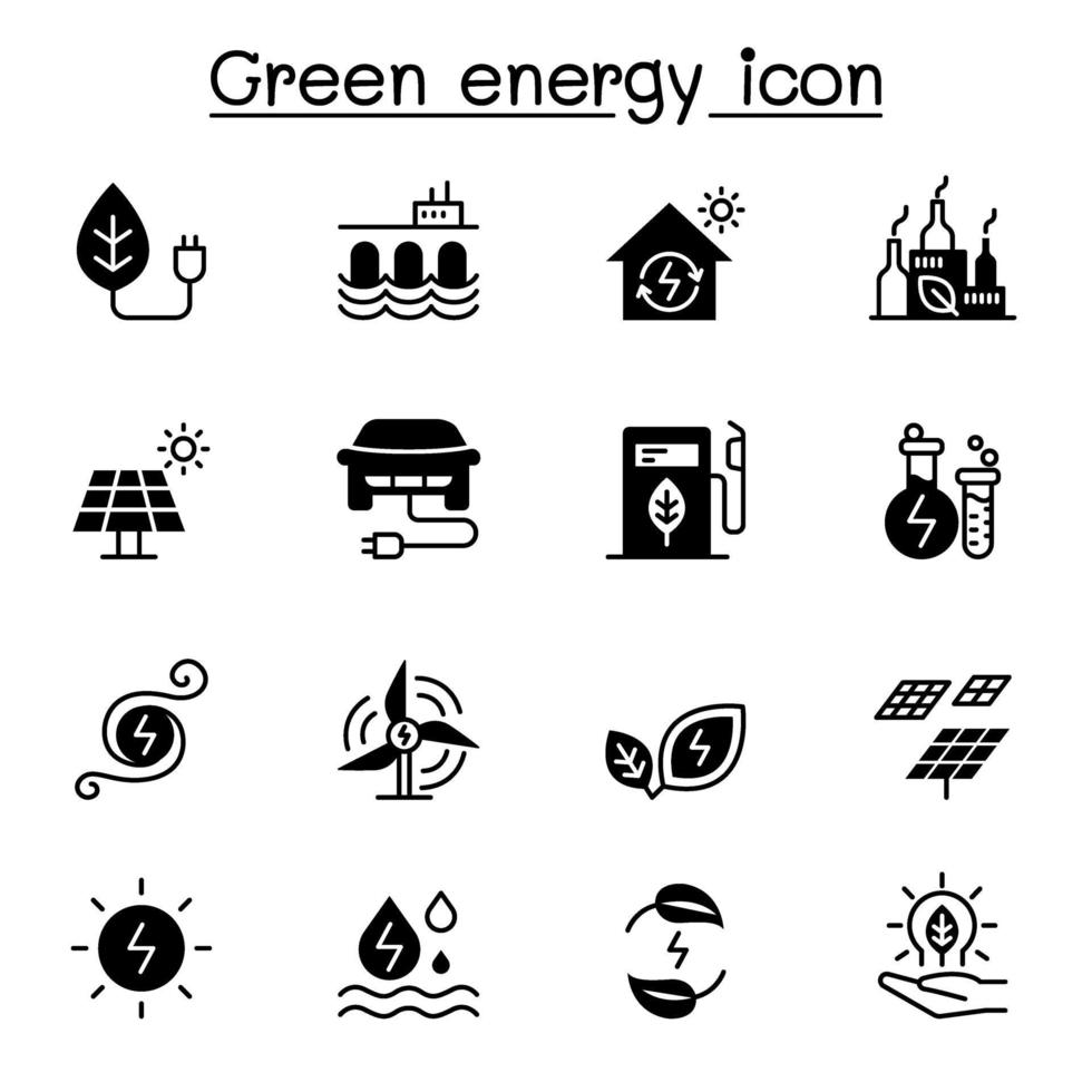 Diseño gráfico del ejemplo del vector del conjunto de iconos de la energía verde