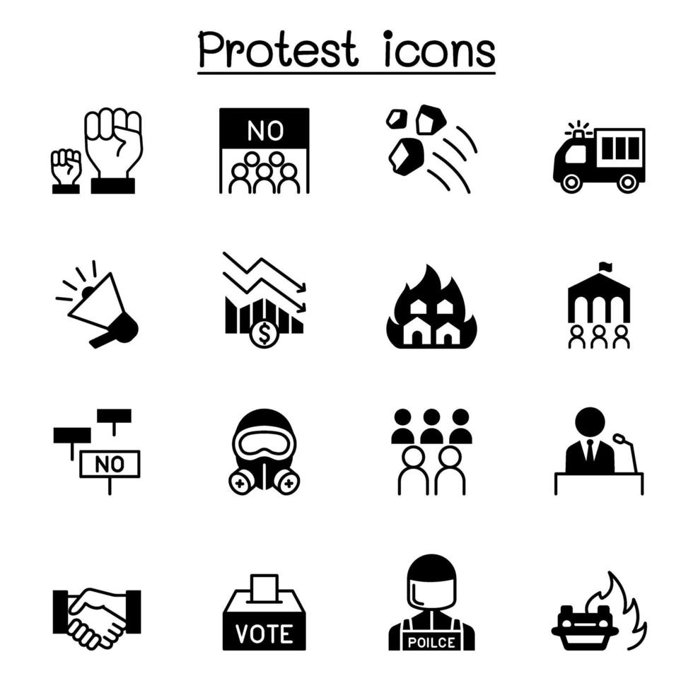 Protesta y caos conjunto de iconos ilustración vectorial diseño gráfico vector
