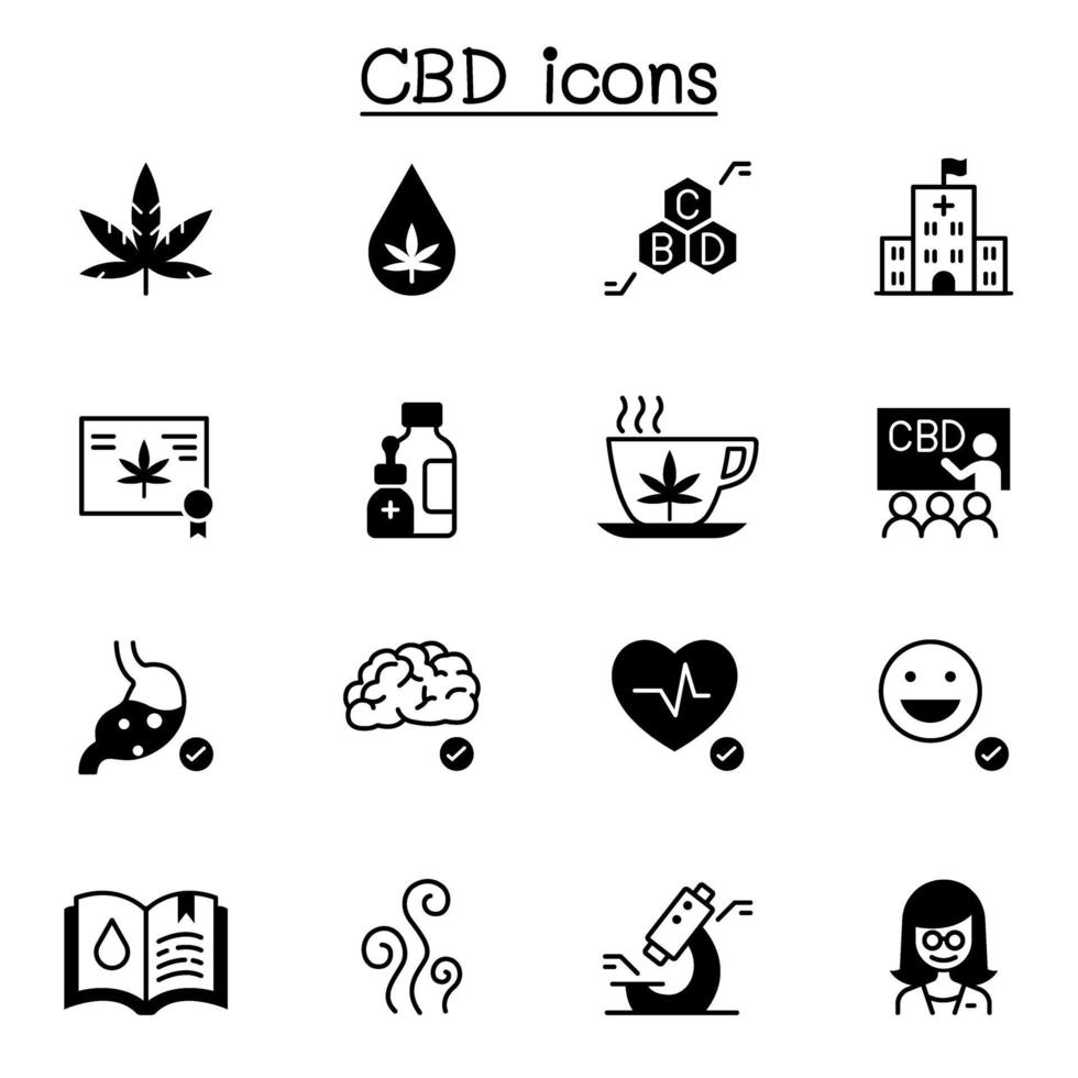 CBD, cannabis iconos conjunto ilustración vectorial diseño gráfico vector