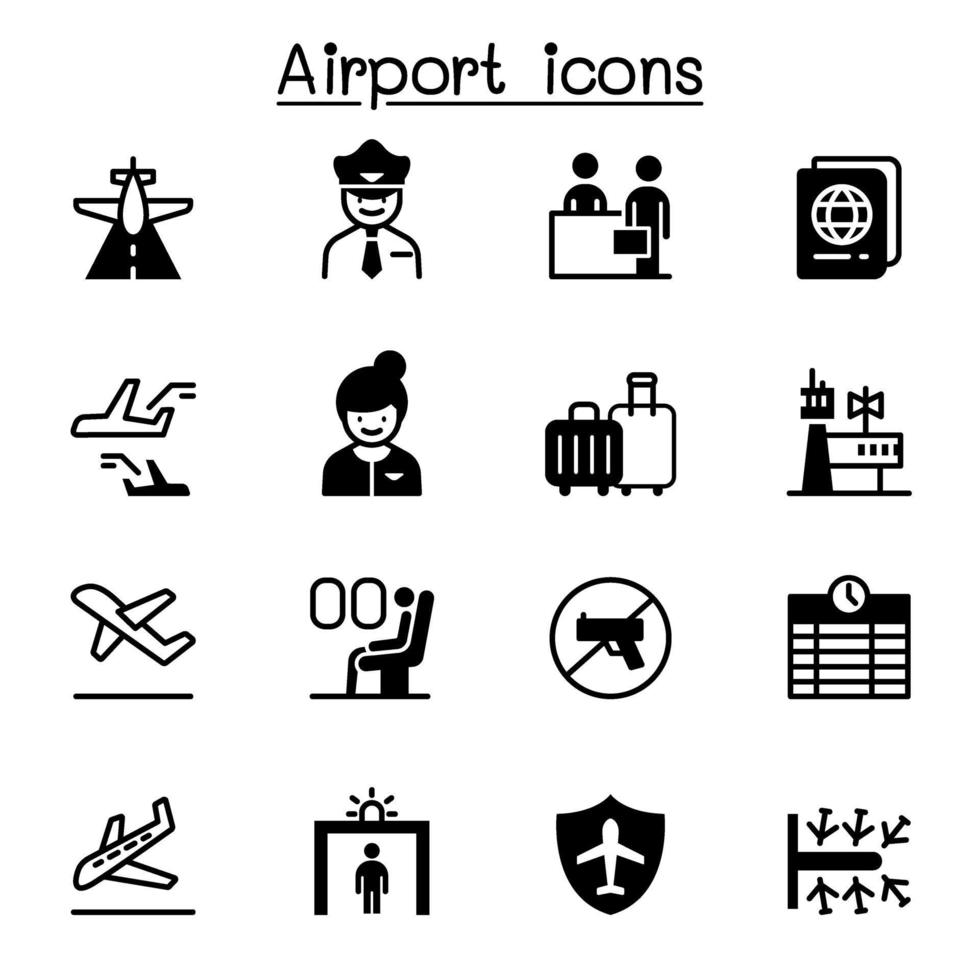 Aeropuerto, diseño gráfico del ejemplo del vector del conjunto de iconos de la aviación