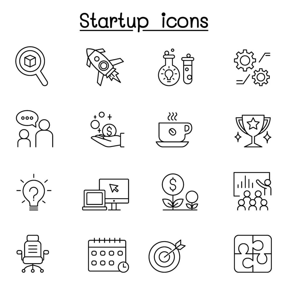 Startup icon set in thin line style vector