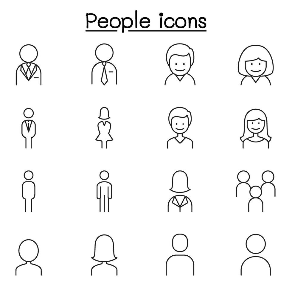 People, man, woman, person icon set in thin line style vector