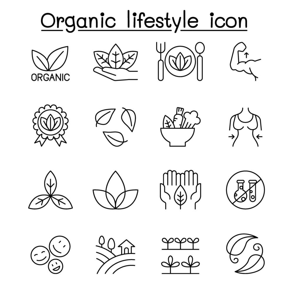 icono de estilo de vida orgánico en estilo de línea fina vector