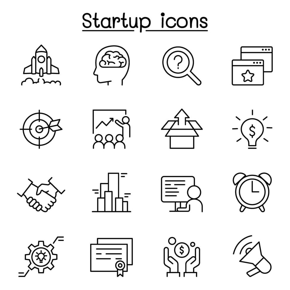 Startup icon set in thin line style vector