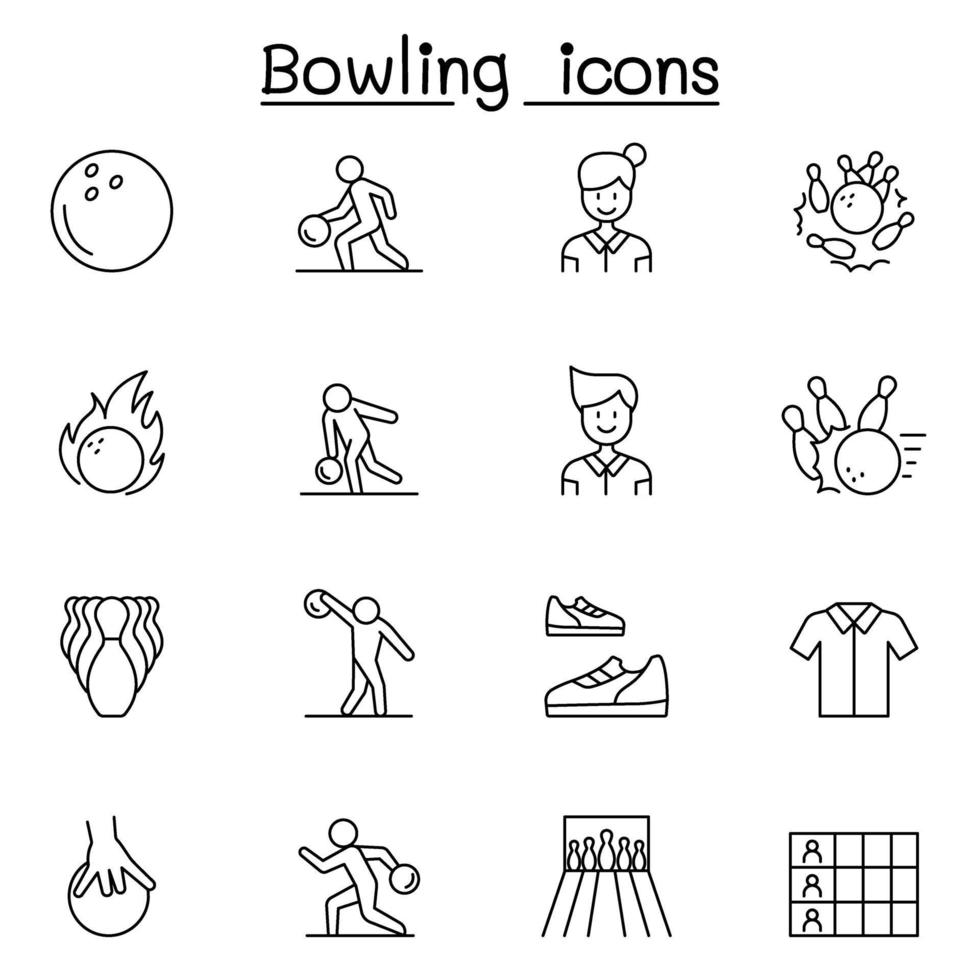 Bowling icons set in thin line style vector
