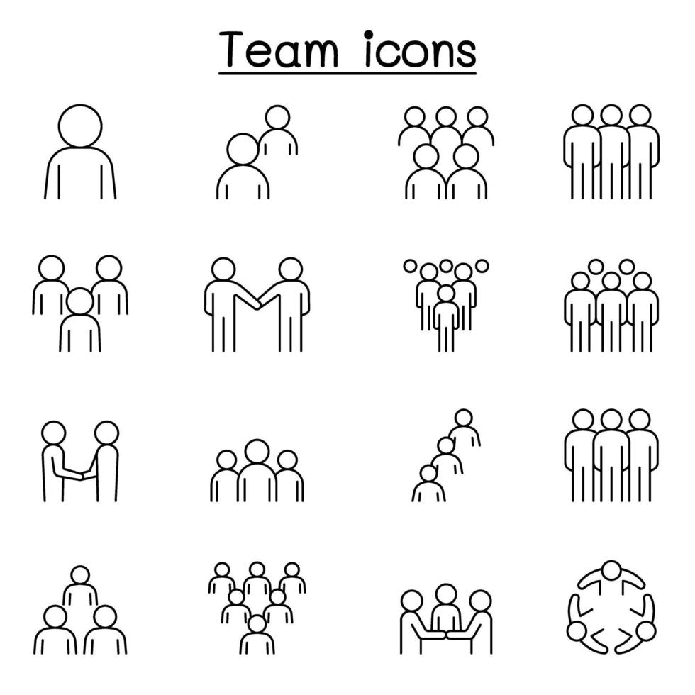 Teamwork, team, people icons set in thin line style vector