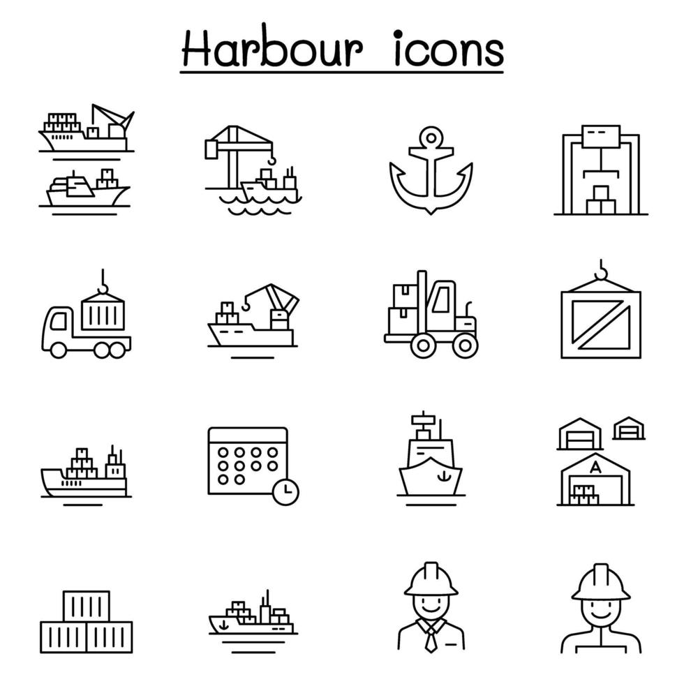 icono de puerto en estilo de línea fina vector