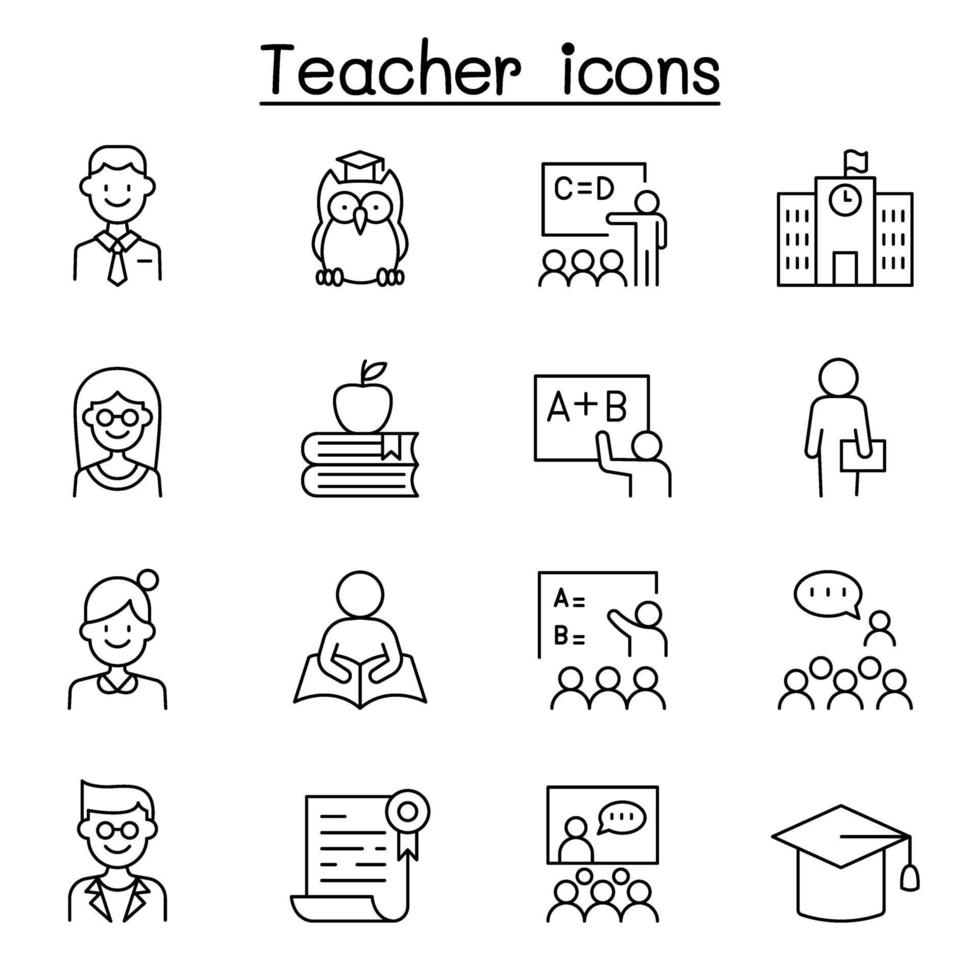 Teacher icon set in thin line style vector