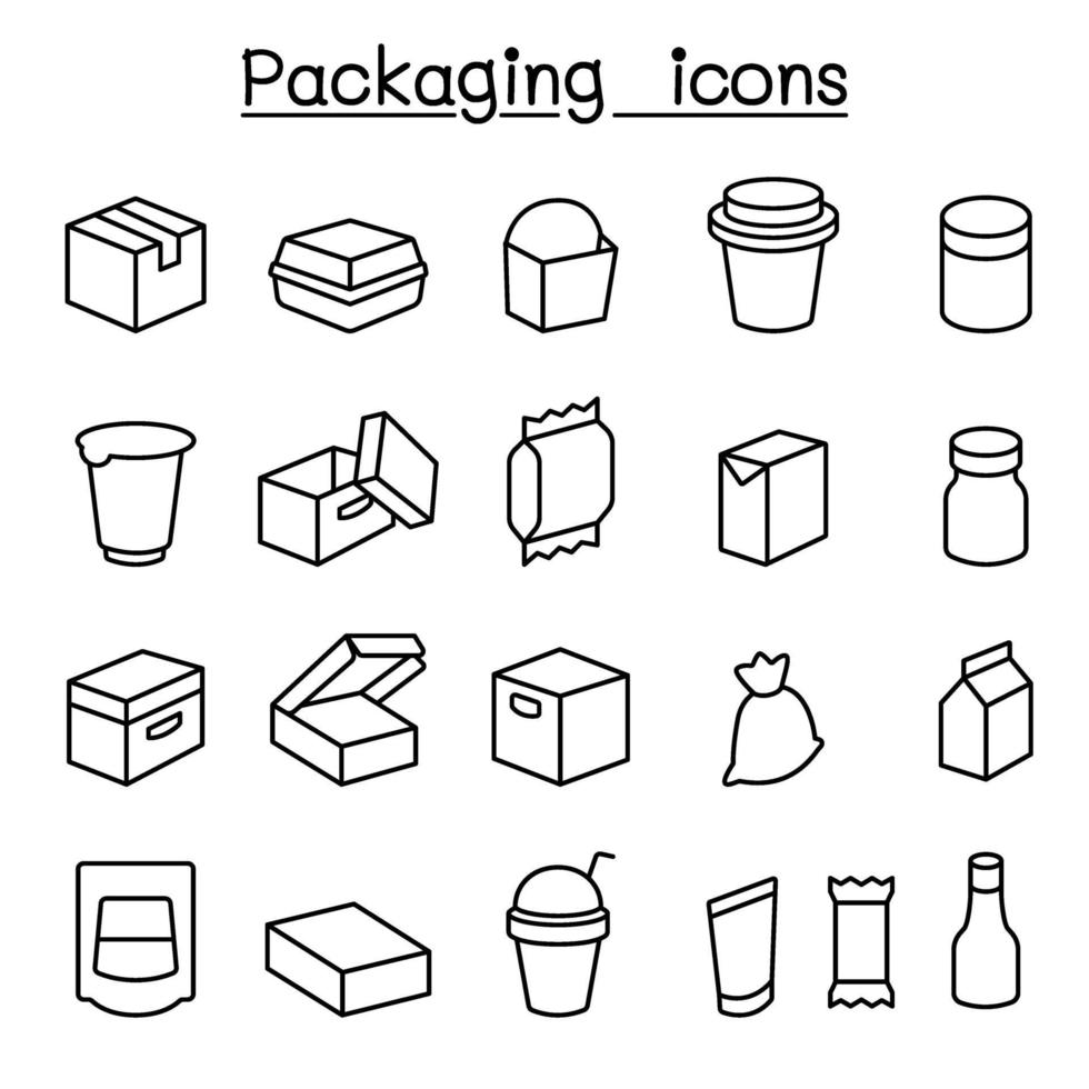 Package icon set in thin line style vector