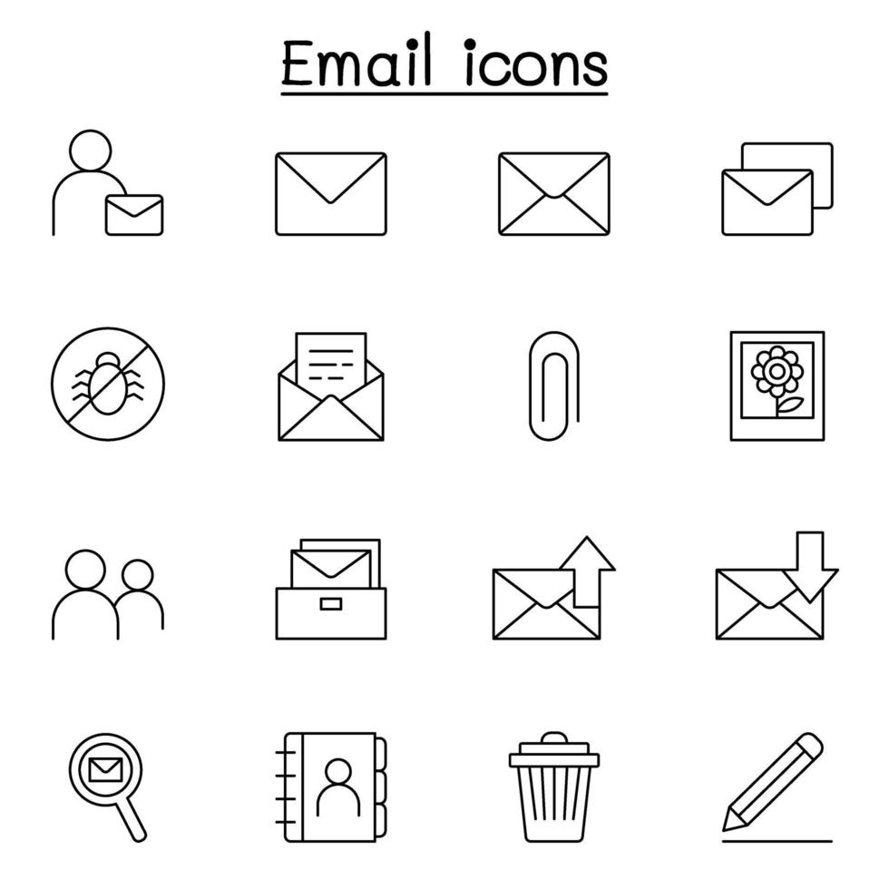 Email icon set in thin line style vector