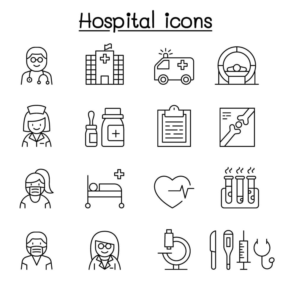 Hospital icon set in thin line style vector