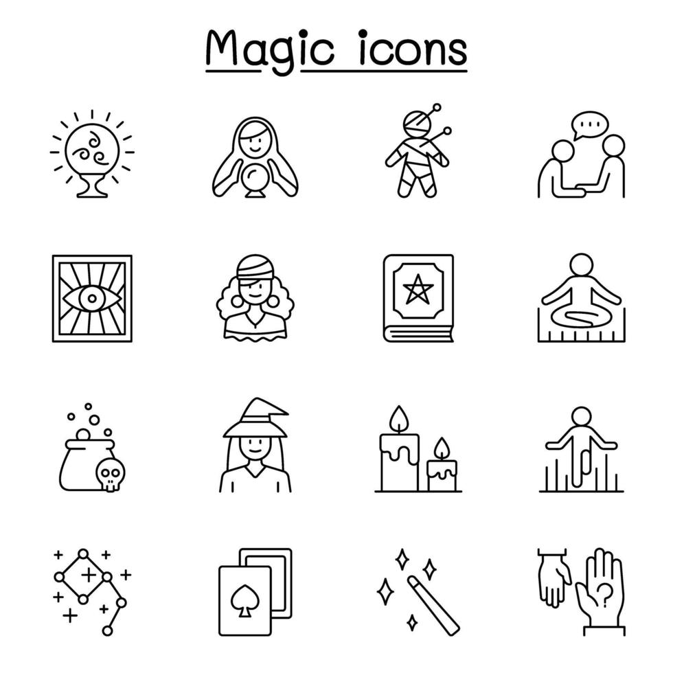 magic icon set in thin line style vector