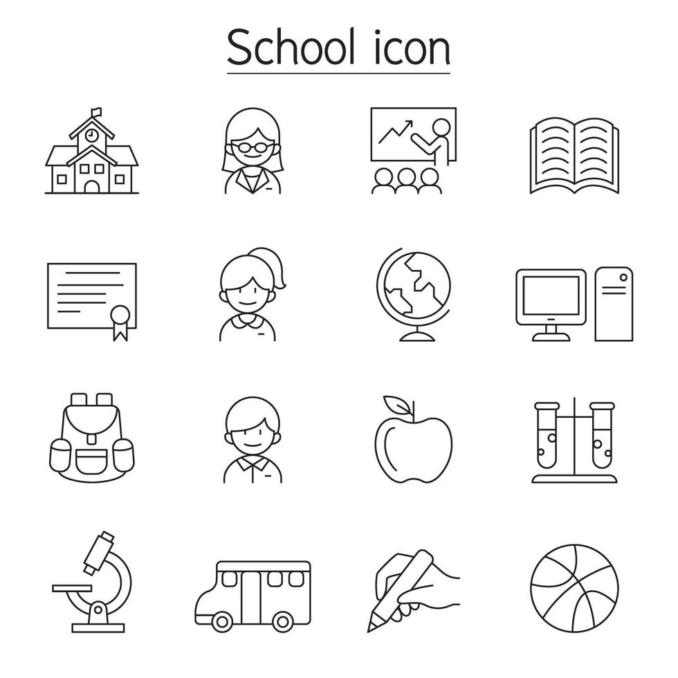 School and Education icon set in thin line style vector