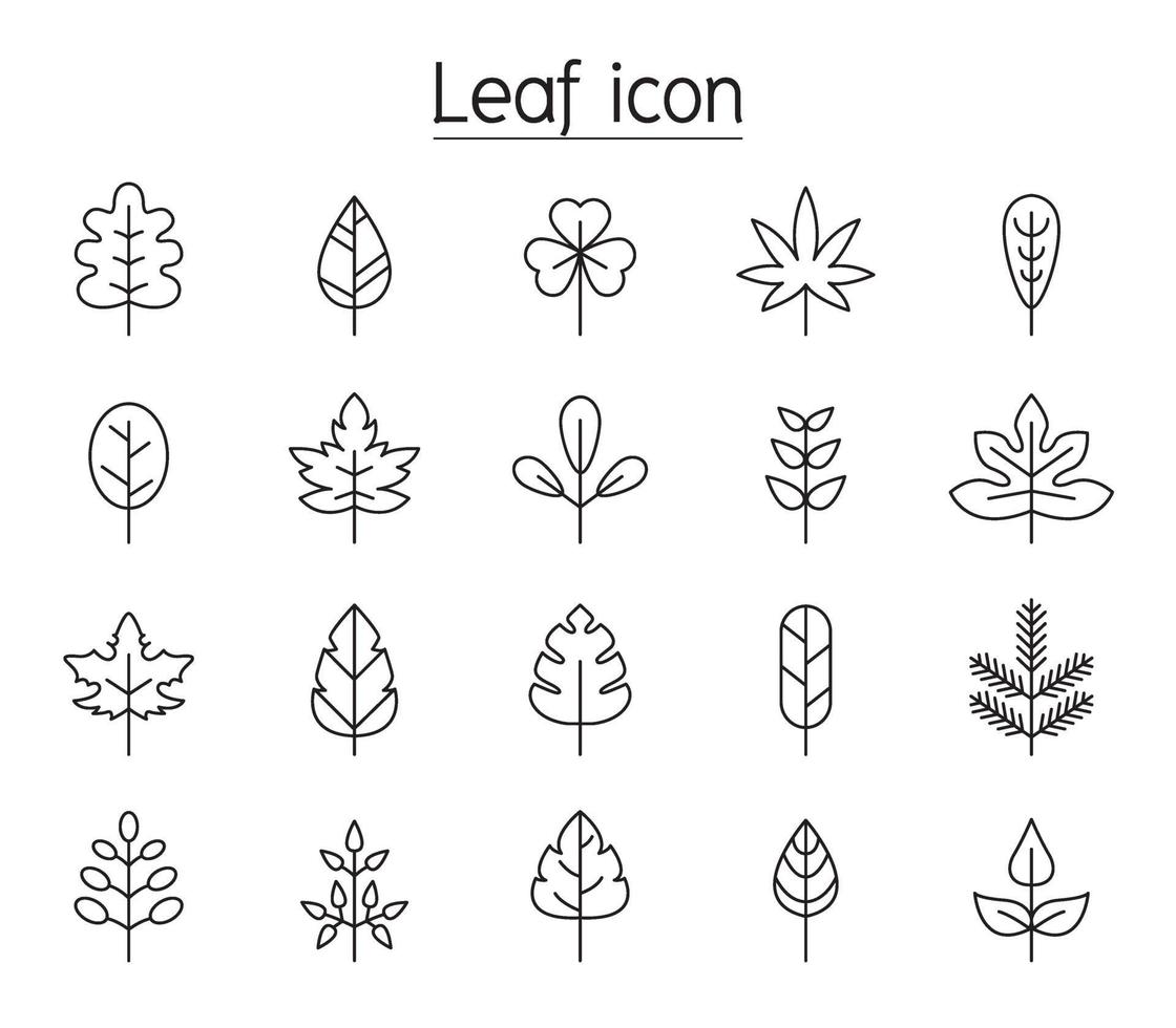 Leaf icon set in thin line style vector