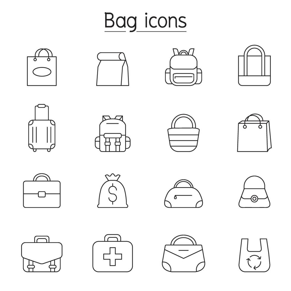 Bag icon set in thin line style vector