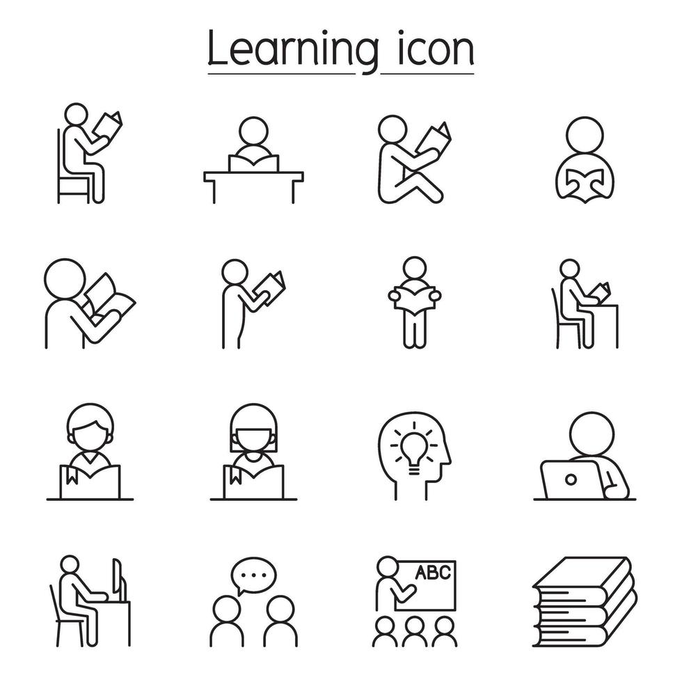 icono de aprendizaje en estilo de línea fina vector