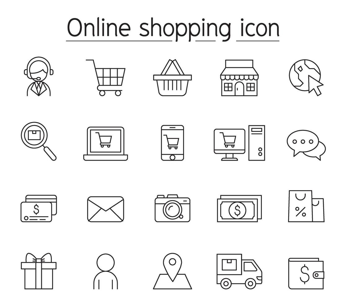 icono de compras en línea en estilo de línea fina vector