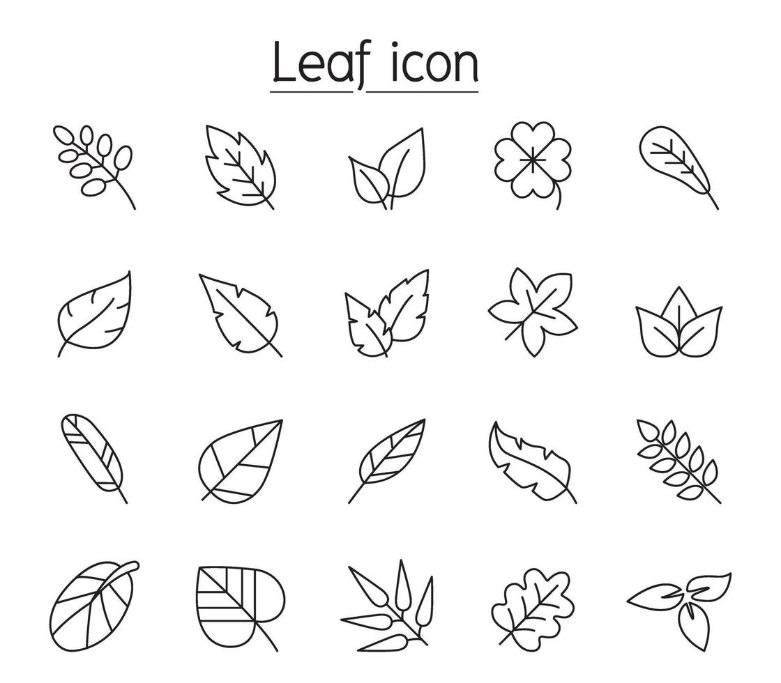 Leaf icon set in thin line style vector