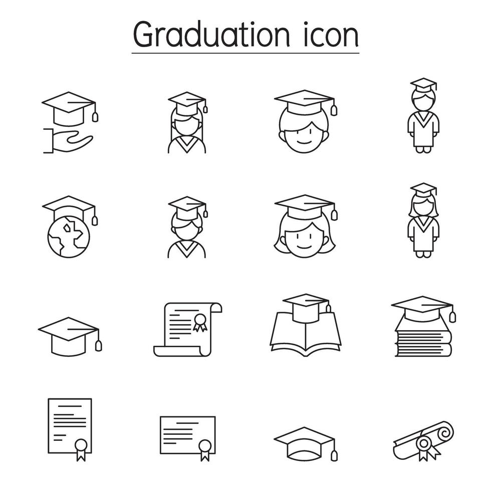 Graduation icon set in thin line style vector