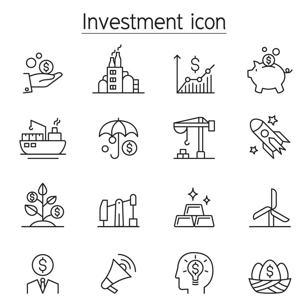 Investment icon set in thin line style vector