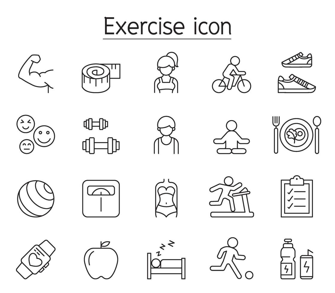 Exercise icon set in thin line style vector