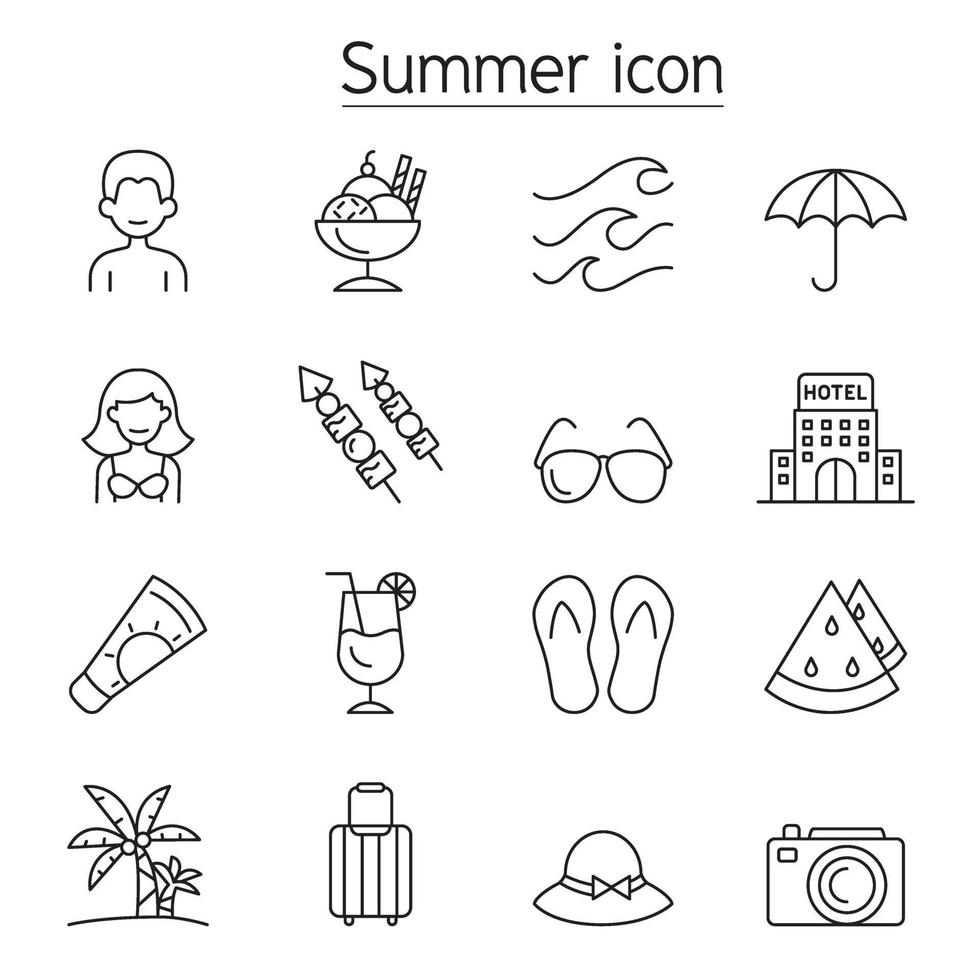 Summer icon set in thin line style vector