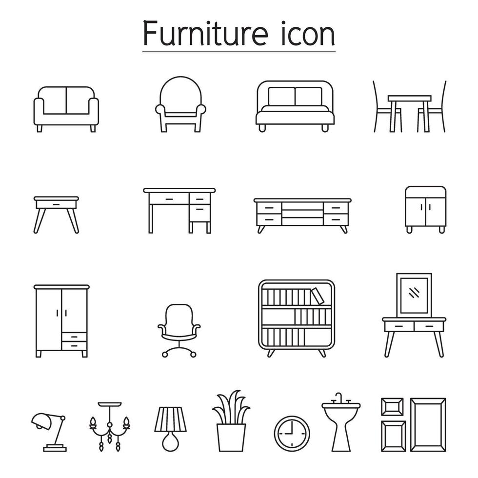 Furniture icon set in thin line style vector